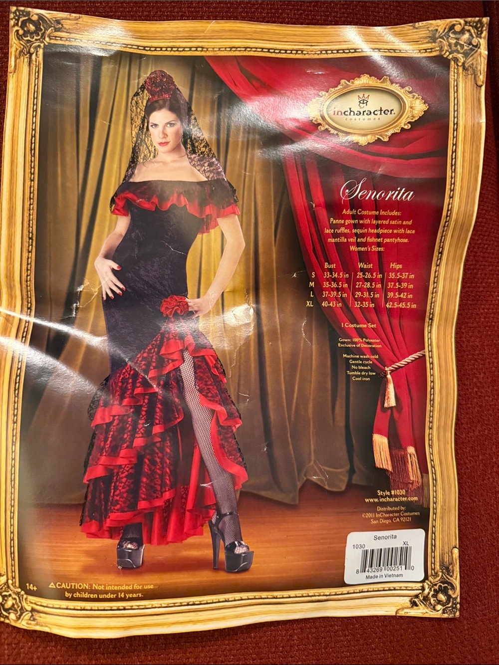 Incharacter Brand Senorita Red and Black Costume Adult XL